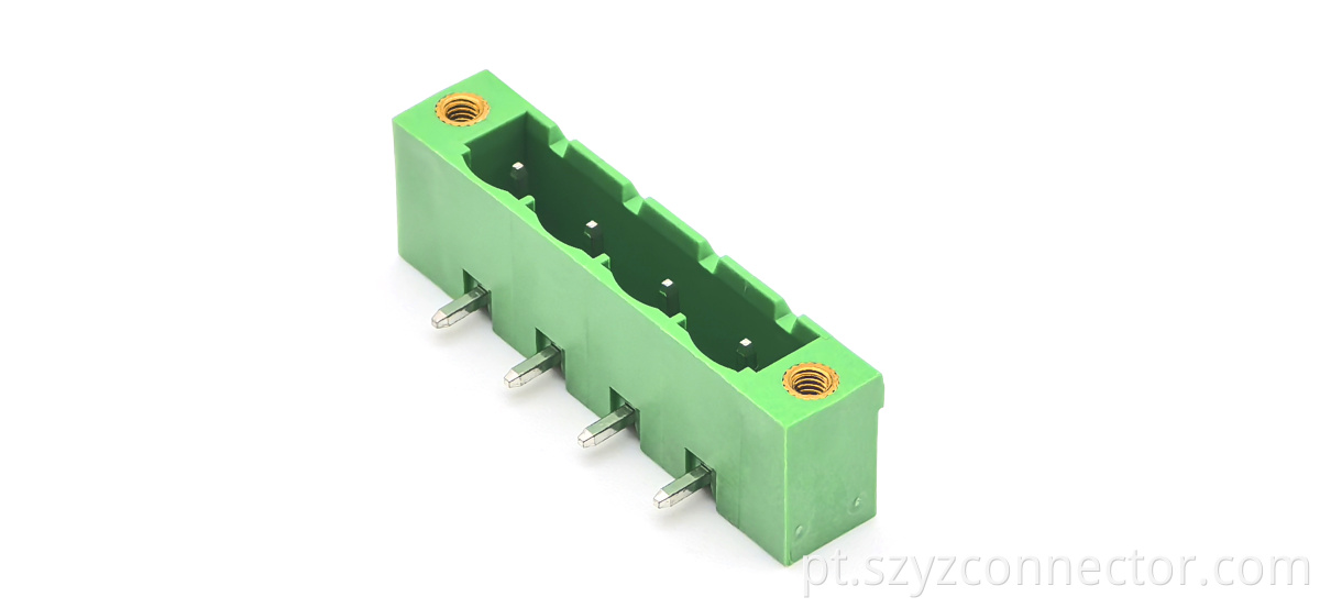 7.62mm Pitch Pluggable Right-Angle Terminal Blocks Male with Lug Green 1*4P
